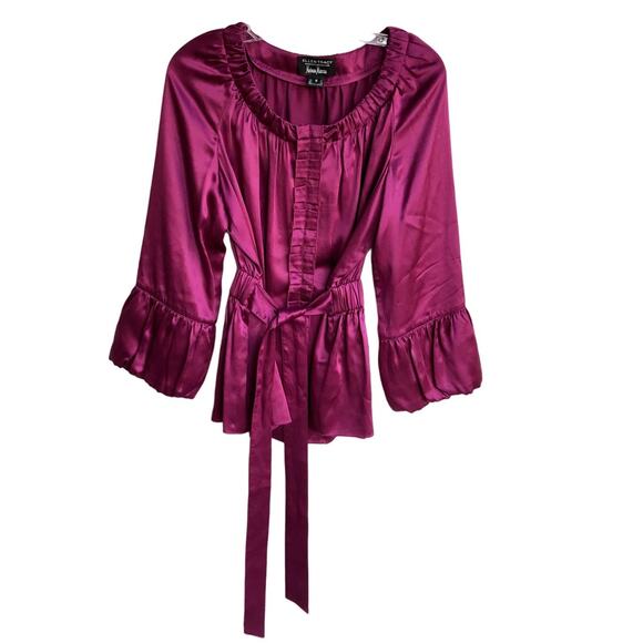 Ellen Tracy for Neiman Marcus Berry Colored Silk Satin Poets Blouse